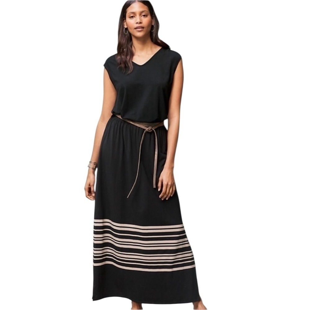 Garnet Hill V-Neck Cap-Sleeve Maxi Dress